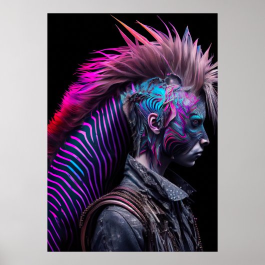Zebra Roze Bird Mohawk - Weirdcore Rainbow Poster (Voorkant)