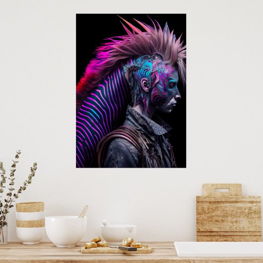 Zebra Roze Bird Mohawk - Weirdcore Rainbow Poster (Keuken)