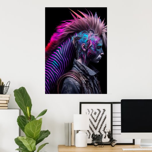 Zebra Roze Bird Mohawk - Weirdcore Rainbow Poster (Thuiskantoor)