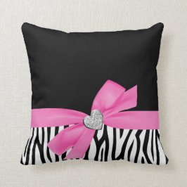 Zebra Roze Bow Diamond Heart Kussen