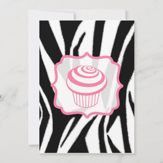 Zebra & Roze Cupcake Birthday Party Invite Kaart (Achterkant)