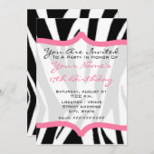 Zebra & Roze Cupcake Birthday Party Invite Kaart (Voorkant / Achterkant)