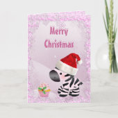Zebra, Roze Cupcake & Sneeuw Sequins Kerst Kaart (Voorkant)