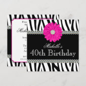 Zebra Roze Daisy Gedrukte Pareltjes 40e verjaardag Kaart (Voorkant / Achterkant)