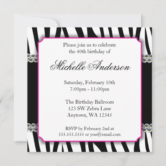 Zebra Roze Daisy Gedrukte Pareltjes 40e verjaardag Kaart (Achterkant)