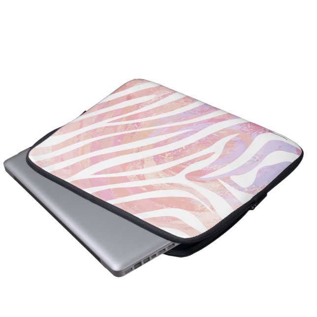 Zebra Roze en Wit Print Laptop Sleeve (Voorkant onderkant)