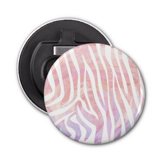 Zebra roze en witte afdrukken button flesopener (Voorkant)