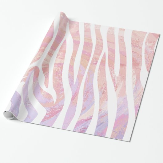 Zebra roze en witte afdrukken cadeaupapier (Uitgerold)