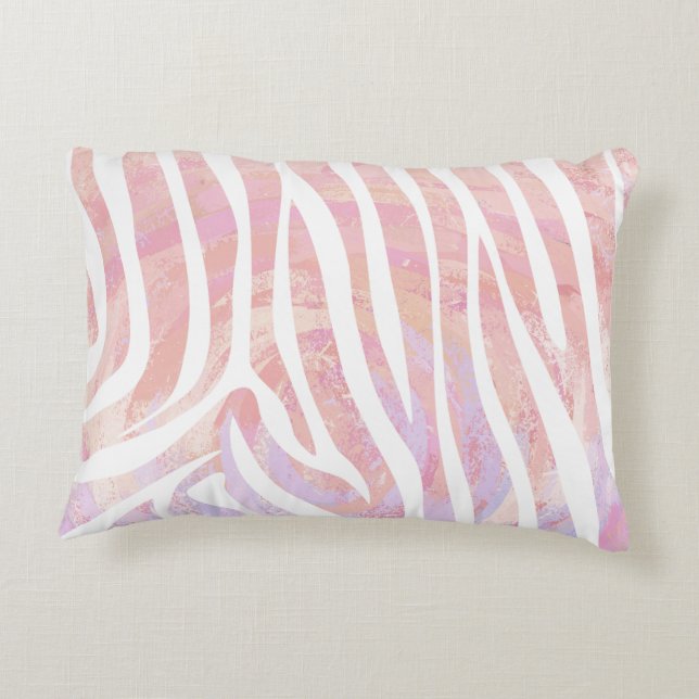 Zebra roze en witte afdrukken decoratief kussen (Achterkant)
