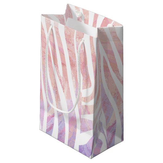 Zebra roze en witte afdrukken klein cadeauzakje (Voorkant Gekanteld)