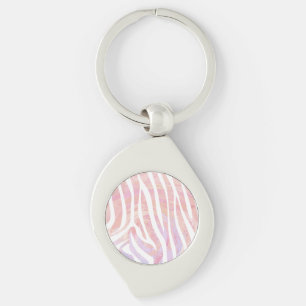 Zebra roze en witte afdrukken sleutelhanger