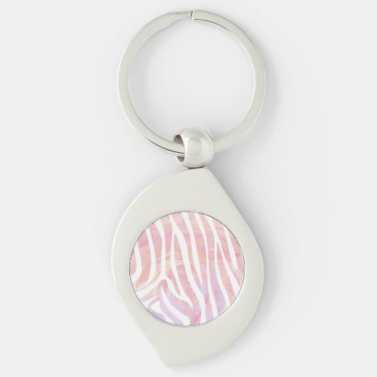 Zebra roze en witte afdrukken sleutelhanger (Voorkant)