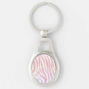 Zebra roze en witte afdrukken sleutelhanger