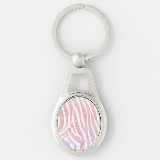 Zebra roze en witte afdrukken sleutelhanger (Voorkant)