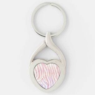 Zebra roze en witte afdrukken sleutelhanger