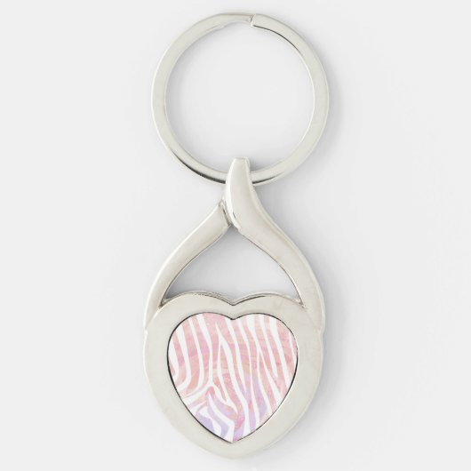 Zebra roze en witte afdrukken sleutelhanger (Voorkant)