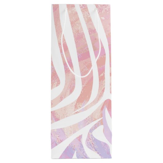 Zebra roze en witte afdrukken wijn cadeautas (Achterkant)