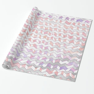 Zebra Roze en witte Chevron Cadeaupapier