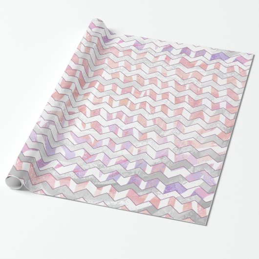 Zebra Roze en witte Chevron Cadeaupapier (Uitgerold)