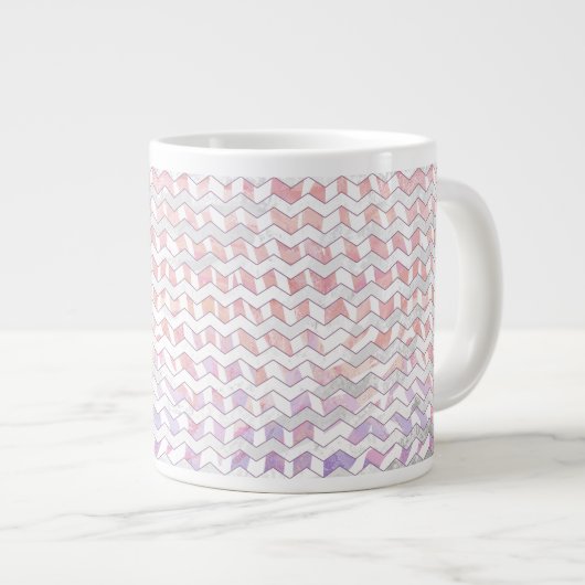 Zebra Roze en witte Chevron Grote Koffiekop (Voorkant rechts)