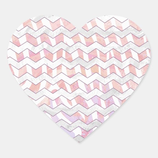 Zebra Roze en witte Chevron Hart Sticker (Voorkant)