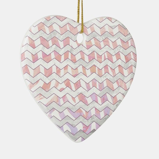 Zebra Roze en witte Chevron Keramisch Ornament (Rechts)