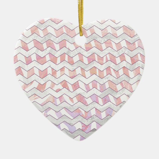 Zebra Roze en witte Chevron Keramisch Ornament (Voorkant)