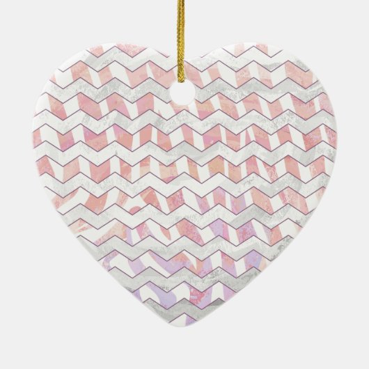 Zebra Roze en witte Chevron Keramisch Ornament (Achterkant)