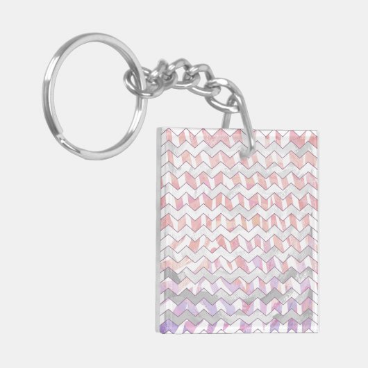 Zebra Roze en witte Chevron Sleutelhanger (Voorkant Links)