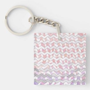 Zebra Roze en witte Chevron Sleutelhanger
