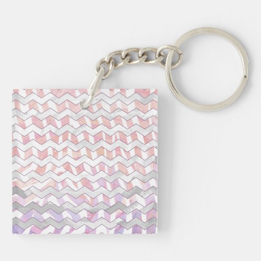 Zebra Roze en witte Chevron Sleutelhanger (Achterkant)