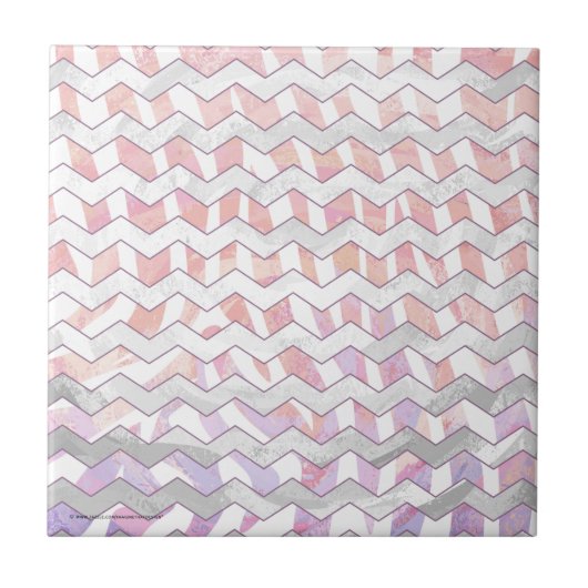 Zebra Roze en witte Chevron Tegeltje (Voorkant)