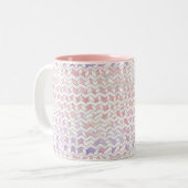 Zebra Roze en witte Chevron Tweekleurige Koffiemok (Voorkant links)