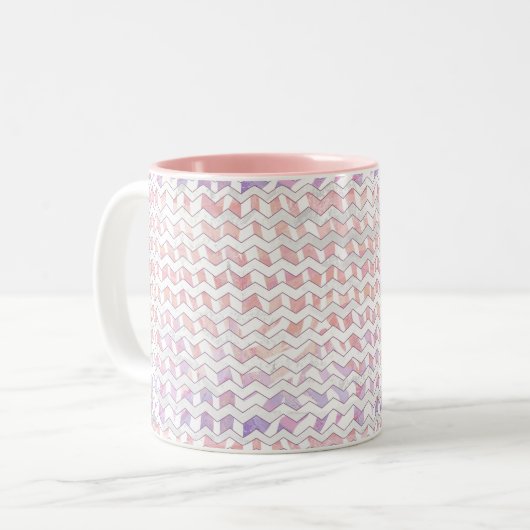 Zebra Roze en witte Chevron Tweekleurige Koffiemok (Voorkant links)