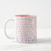 Zebra Roze en witte Chevron Tweekleurige Koffiemok (Links)