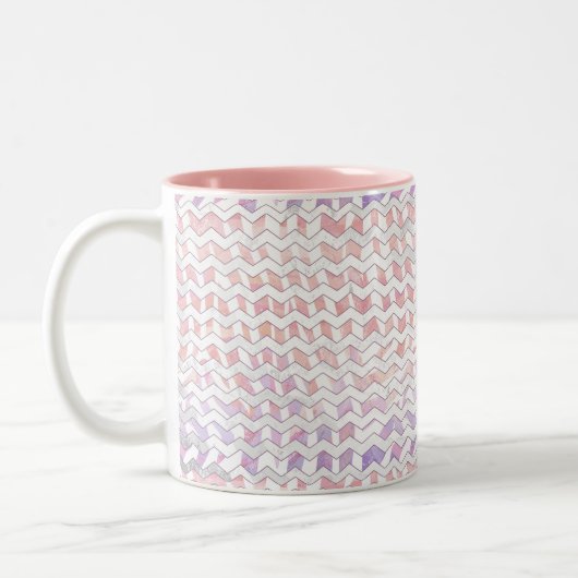 Zebra Roze en witte Chevron Tweekleurige Koffiemok (Links)