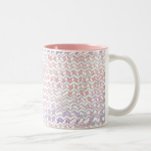 Zebra Roze en witte Chevron Tweekleurige Koffiemok