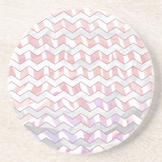 Zebra Roze en witte Chevron Zandsteen Onderzetter (Voorkant)