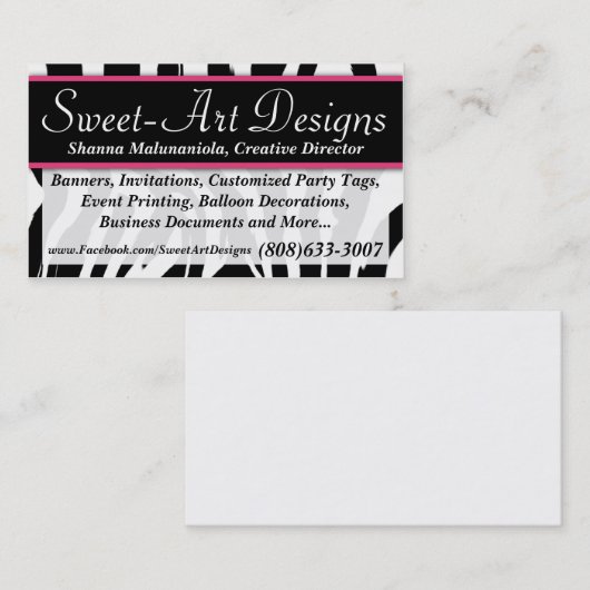 Zebra roze en zwarte visitekaartje (Voorkant / Achterkant)