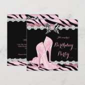 Zebra roze glamour op hoog niveau - Birthday Party Kaart (Voorkant / Achterkant)