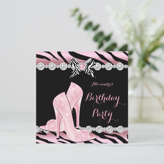 Zebra roze glamour op hoog niveau - Birthday Party Kaart (Staand voorkant)