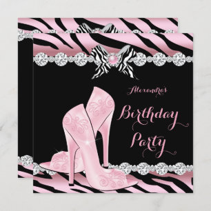 Zebra roze glamour op hoog niveau - Birthday Party Kaart
