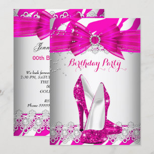 Zebra Roze Hoge Hakken Kant Parel Verjaardagsfeest Kaart
