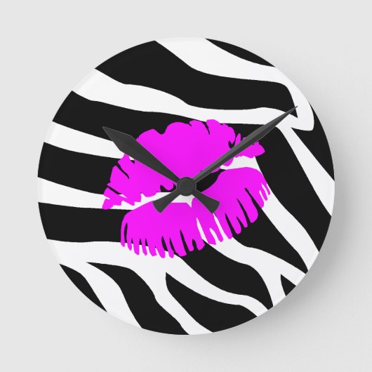 Zebra roze kus-klok ronde klok (Voorkant)