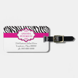 Zebra roze lint bagagelabel