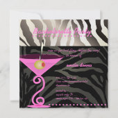 Zebra/roze martini Bachelorette Party Kaart (Voorkant)
