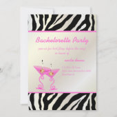 Zebra/roze martini Bachelorette Party Kaart (Voorkant)