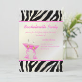 Zebra/roze martini Bachelorette Party Kaart (Staand voorkant)