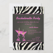 Zebra/roze martini Bachelorette Party Kaart (Voorkant)