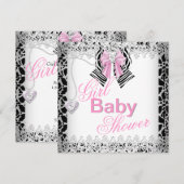 Zebra Roze Meisje Baby Shower Kant Kaart (Voorkant / Achterkant)